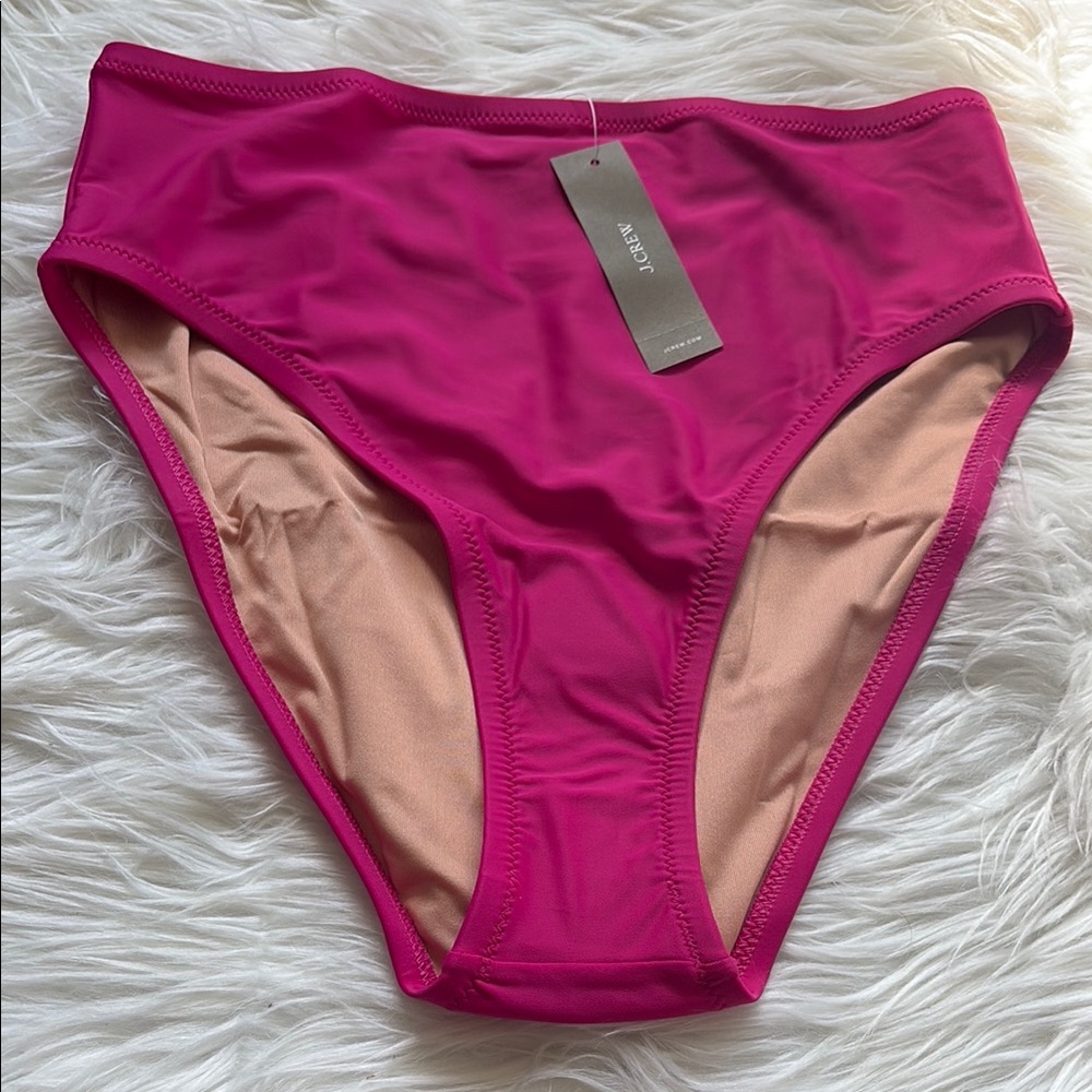 NWT J. Crew Fuchsia High Rise Mid Cut Leg Moderate Coverage Bikini Bottoms
